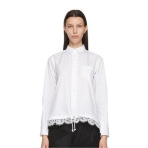 Sacai White Button Down Shirt with Lace Hem